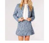 APRICOT TEXTURED TWEED COLLARLESS BLAZER IN BLUE