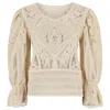 APRICOT THICK COTTON EMBROIDERED MESH PUFF SHOULDER TOP IN STONE
