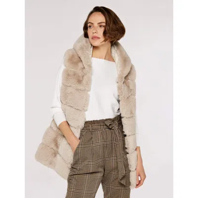 Apricot Tiered Fur Hooded Gilet In Stone