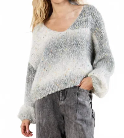 Apricot Tinsel Fleck V Neck Fisherman Sweater In Grey In Gray