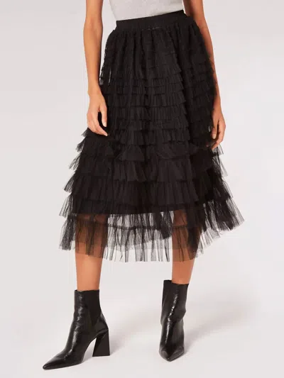 Apricot Tulle Layered Midi Skirt In Black