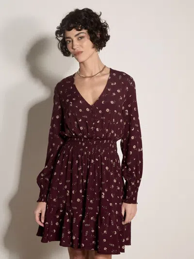 Apricot V Neck Ruffle Neck Dress In Burgundy