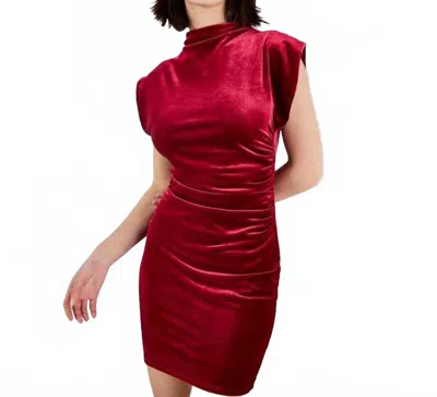 Apricot Velvet Cowl Neck Ruched Dress In Red In Burgundy