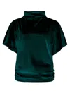Apricot Velvet High Neck Side Ruched Top In Emerald In Gold