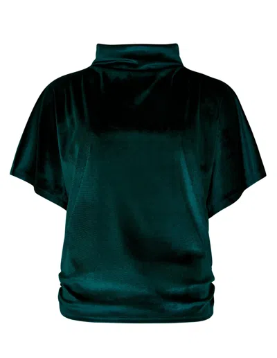 Apricot Velvet High Neck Side Ruched Top In Emerald In Gold