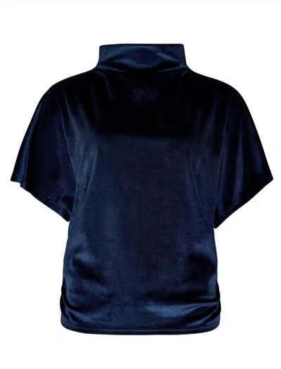 Apricot Velvet High Neck Side Ruched Top In Navy In Blue