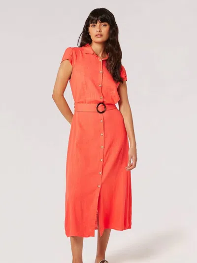 Apricot Vintage Tortoise Shell Button Dress In Red In Orange