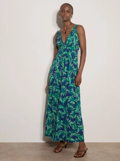 Apricot Vintage Tropical Leaf Maxi Dress In Green