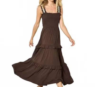 Apricot Women's Smocked Tierred Crochet Dress In Brown