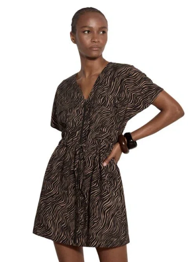 Apricot Wood Wave Front Zip Dress In Brown