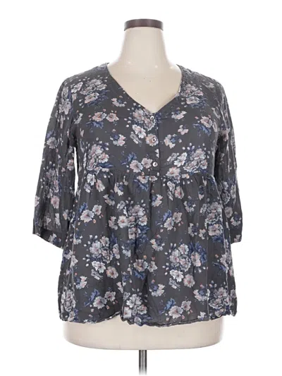 Pre-owned April Cornell 3/4 Sleeve Blouse In Gray