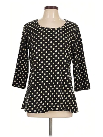 Pre-owned April Cornell 3/4 Sleeve Top Black Polka Dots Pattern Square Neckline Tops