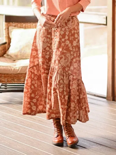 April Cornell Dancing Peacock Skirt In Terracotta In Pink