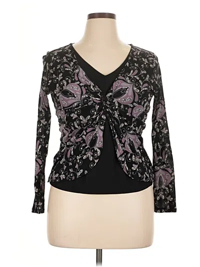 Pre-owned Apt. 9 3/4 Sleeve Top Black Plunge Neckline Tops