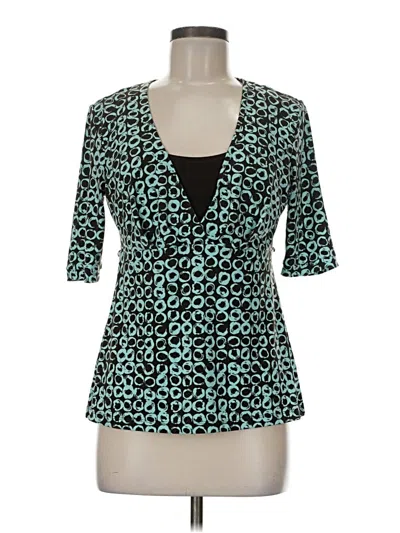 Pre-owned Apt. 9 3/4 Sleeve Top Teal Plunge Neckline Tops In Blue