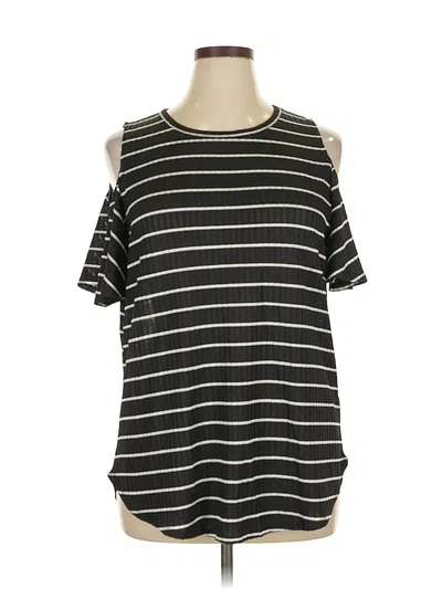 Pre-owned Apt. 9 Short Sleeve Top Black Stripes Pattern Cold Shoulder Neckline Tops