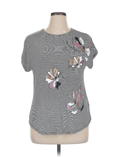 Pre-owned Apt. 9 Short Sleeve Top Gray Graphic Pattern Keyhole Neckline Tops