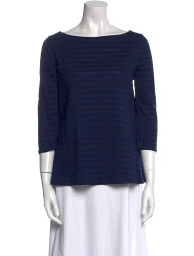 Pre-owned Apuntob Bateau Neckline Three-quarter Sleeve Top In Blue
