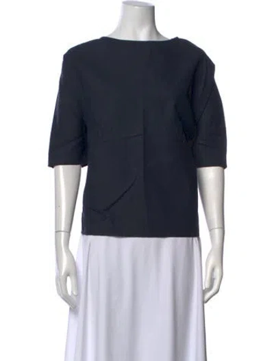 Pre-owned Apuntob Bateau Neckline Three-quarter Sleeve Top In Blue