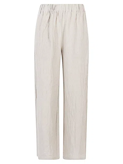 Apuntob Beige Linen Straight-leg Trousers In Gray