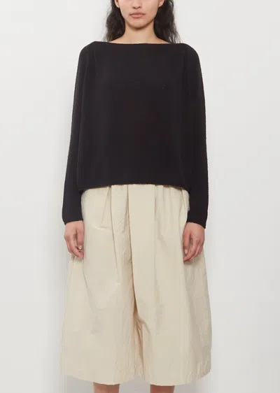 Apuntob Boat Neckline Long Sleeve Boxy Wild Silk Knit In Black
