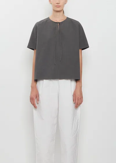 Apuntob Boxy Ribbon Japanese Cotton Linen Top In Gray
