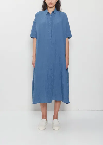 Apuntob Classic Collar Linen Shirtdress In Blue