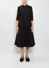 Apuntob Cotton Belted Pleated Dress In Black