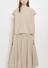Apuntob Cotton Popeline V-neck Top In Sand
