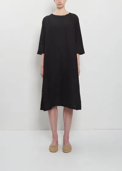 Apuntob Crinkled Linen 3/4 Sleeve Tunic Dress In Black