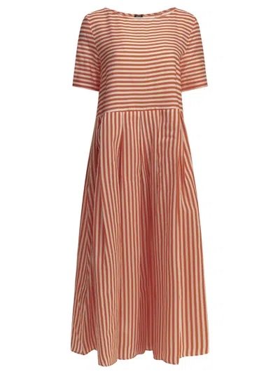 Apuntob Striped Short-sleeve Cotton Midi Dress In Red
