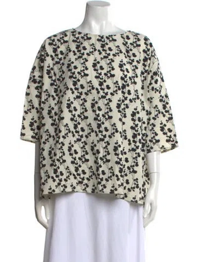 Pre-owned Apuntob Floral Print Crew Neck Top In White