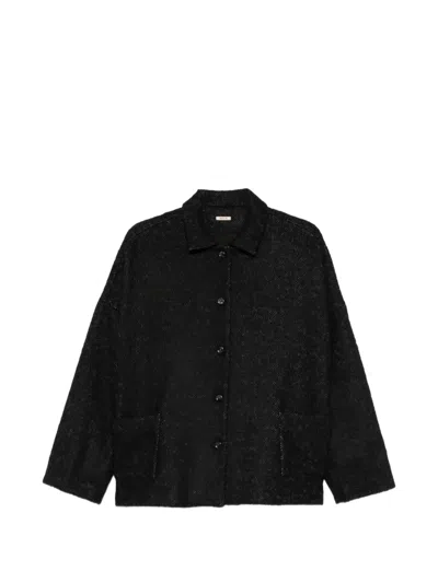 Apuntob Herringbone-pattern Front-button Jacket In Black