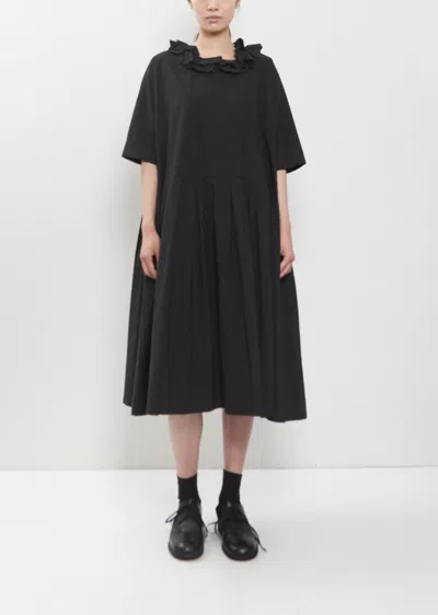 Apuntob Japanese Cotton Linen Ruffle Collar Dress In Black