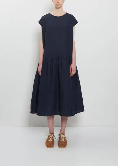 Apuntob Linen Gathered Waist Dress In Black