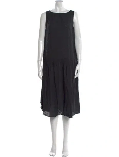 Pre-owned Apuntob Linen Midi Length Dress In Black
