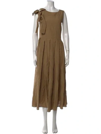 Pre-owned Apuntob Linen Midi Length Dress In Brown