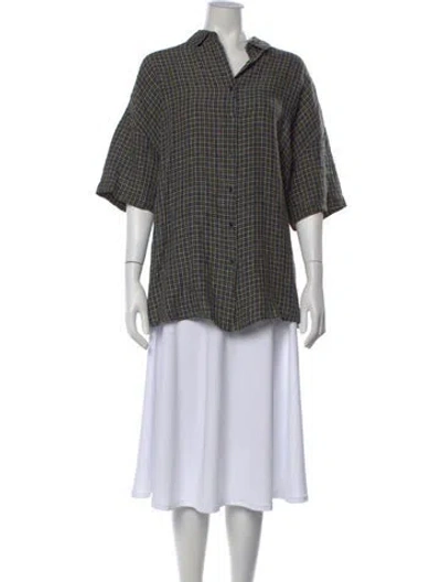 Pre-owned Apuntob Linen Plaid Print Top In Multicolor
