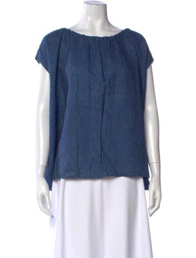 Pre-owned Apuntob Linen Printed Top In Blue