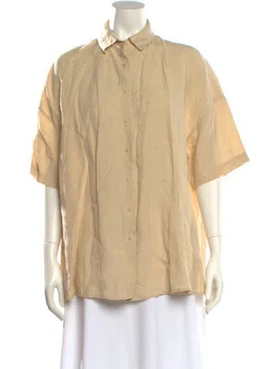 Pre-owned Apuntob Linen Short Sleeve Button-up Top In Yellow