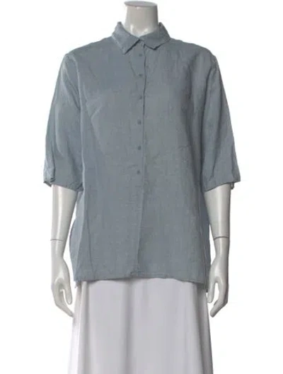 Pre-owned Apuntob Linen Short Sleeve Top In Blue