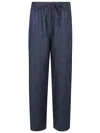 Apuntob Linen Striagh-leg Trousers In Blue