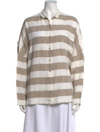 Pre-owned Apuntob Linen Striped Button-up Top In Neutrals