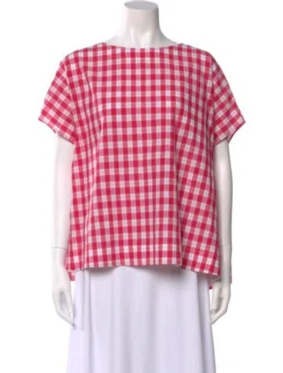 Pre-owned Apuntob Plaid Print Bateau Neckline Blouse In Pink