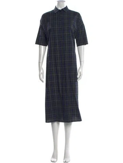 Pre-owned Apuntob Plaid Print Midi Length Dress In Blue