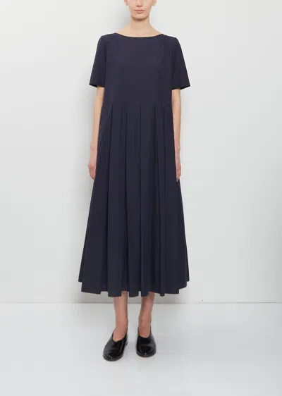 Apuntob Short Sleeve Pleated Cotton Dress In Blue