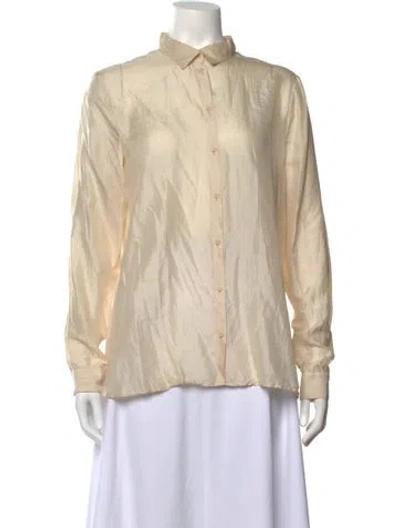 Pre-owned Apuntob Silk Long Sleeve Button-up Top In Neutrals