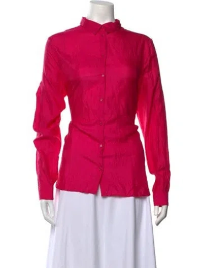 Pre-owned Apuntob Silk Long Sleeve Button-up Top In Pink
