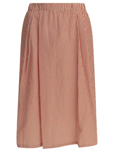 Apuntob Striped Pleated Cotton Midi Skirt In Red