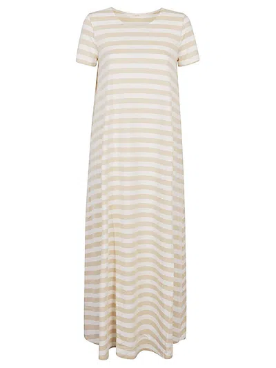 Apuntob Striped Cotton Long Dress In Beige